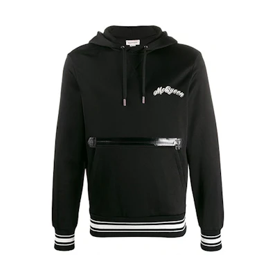 Alexander McQueen Double Logo Embroidered Hoodie Black Fashion. 595592-QOZ83-0901