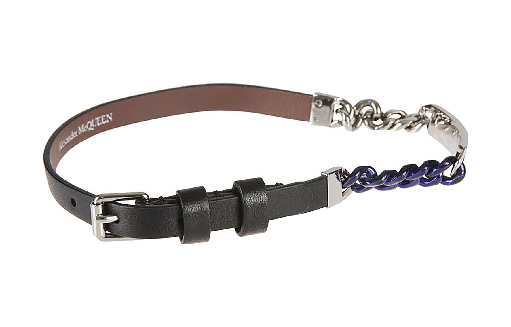 Alexander McQueen Double Wrap Leather Bracelet Black for Men 6636881AABO1000