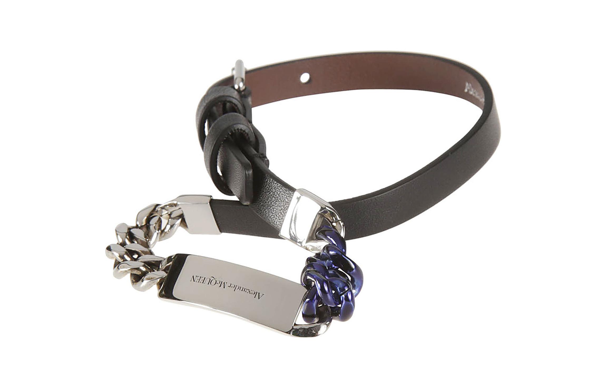 Alexander McQueen Double Wrap Leather Bracelet Black for Men 6636881AABO1000 圖 3