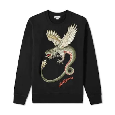 Alexander McQueen Dragon Embroidered Crewneck Sweatshirt Black 610332-QOZB1-0901