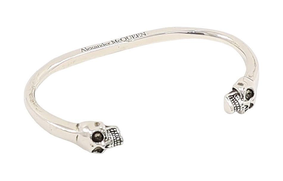 Alexander McQueen Dual Skull Open Design Small Brass Silver Bracelet for Men. 554482-J160I-0446