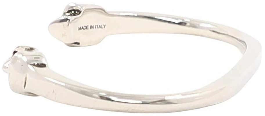 Alexander McQueen Dual Skull Open Design Small Brass Silver Bracelet for Men. 554482-J160I-0446 Lookbook Alexander McQueen Dual Skull Open Design Small Brass Silver Bracelet for Men. 554482-J160I-0446