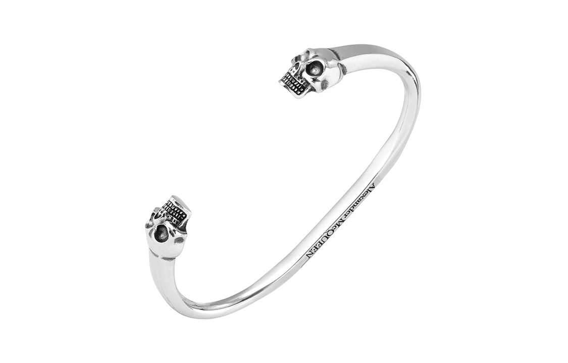 Alexander McQueen Dual Skull Open Design Small Brass Silver Bracelet for Men. 554482-J160I-0446 圖 5
