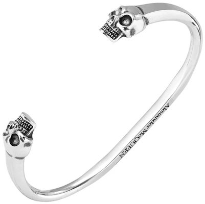 Alexander McQueen Dual Skull Open Design Small Brass Silver Bracelet for Men. 554482-J160I-0446 Purchase Alexander McQueen Dual Skull Open Design Small Brass Silver Bracelet for Men. 554482-J160I-0446