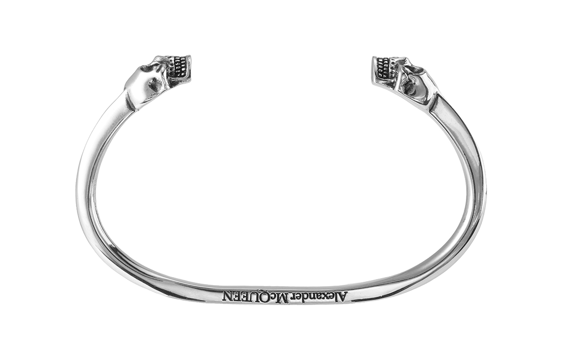 Alexander McQueen Dual Skull Open Design Small Brass Silver Bracelet for Men. 554482-J160I-0446 圖 6