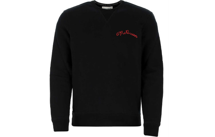Alexander McQueen Embroidered Logo Black Crewneck Sweatshirt Long Sleeve 629747-QPX02-1000