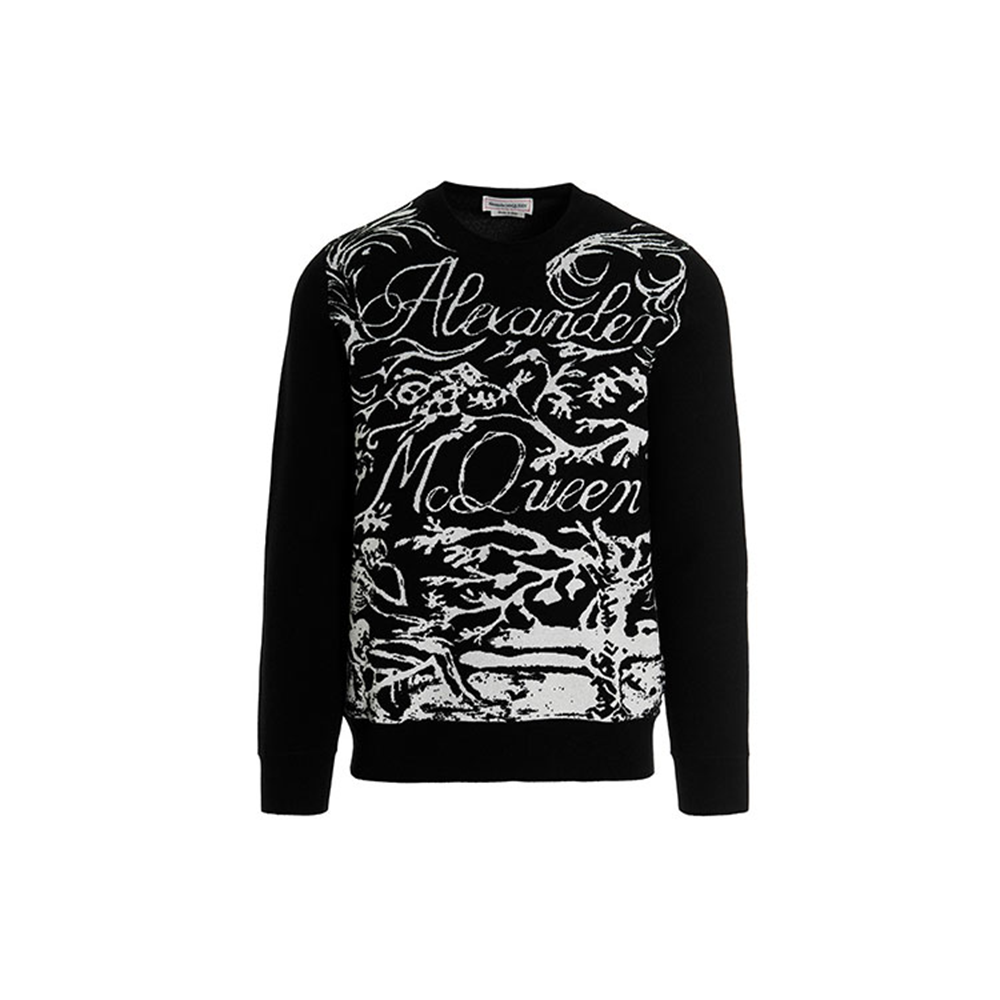 Alexander McQueen FW21  Black Logo Crewneck Wool Sweater. 689556-Q1XDV-1001