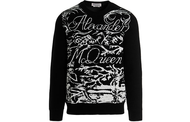 Order 알렉산더 맥퀸 FW21 블랙 로고 울 크루넥 스웨터. 689556-Q1XDV-1001
