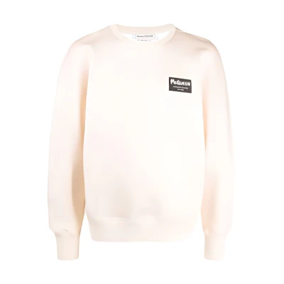 Alexander McQueen FW21 Beige Graphic Loose Fit Crewneck Sweatshirt Mens. 664680-QRX55-9545