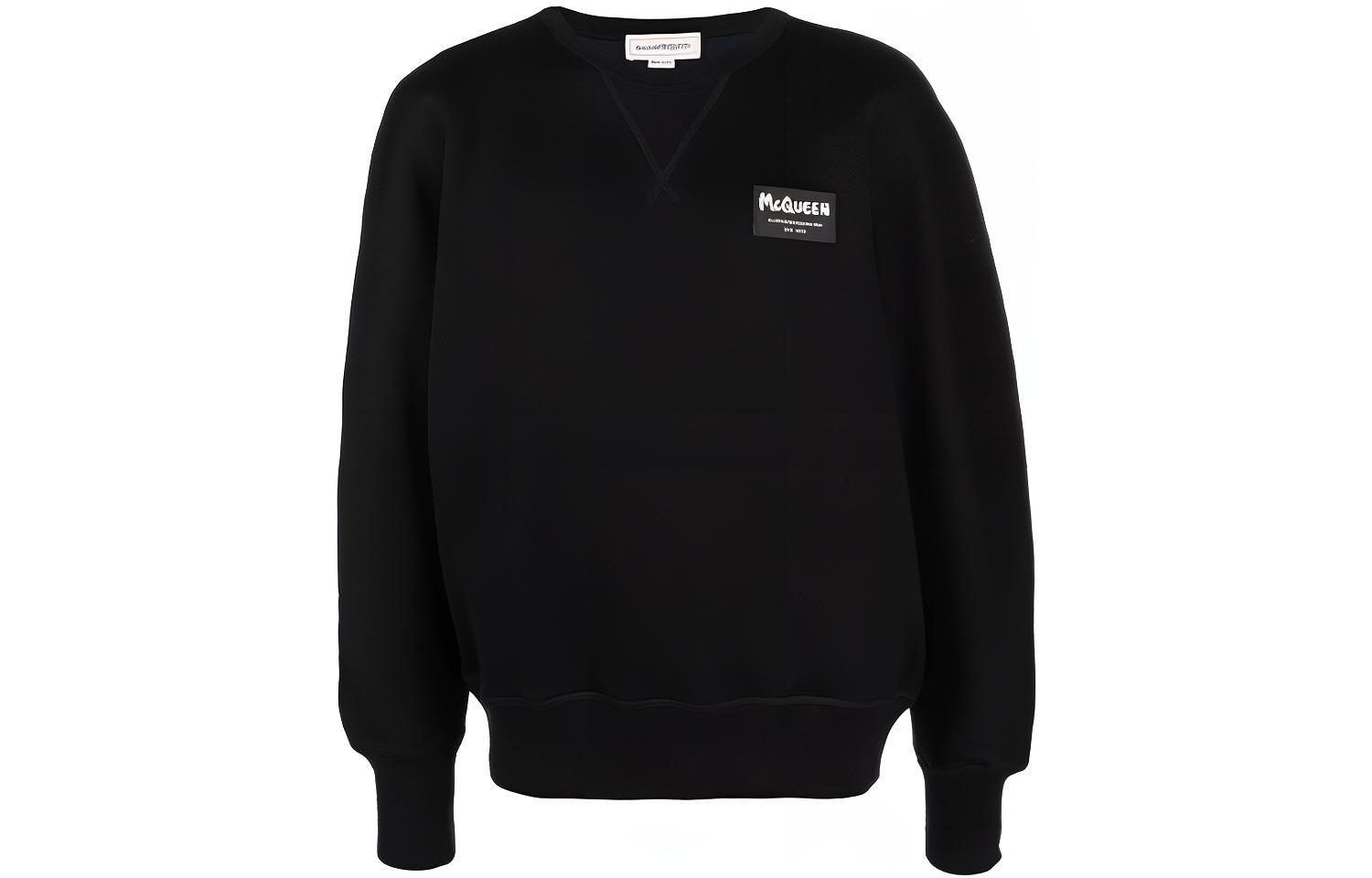 Alexander McQueen FW21 Black Solid Logo Patch Pullover Sweatshirt 664680-QRX55-1000