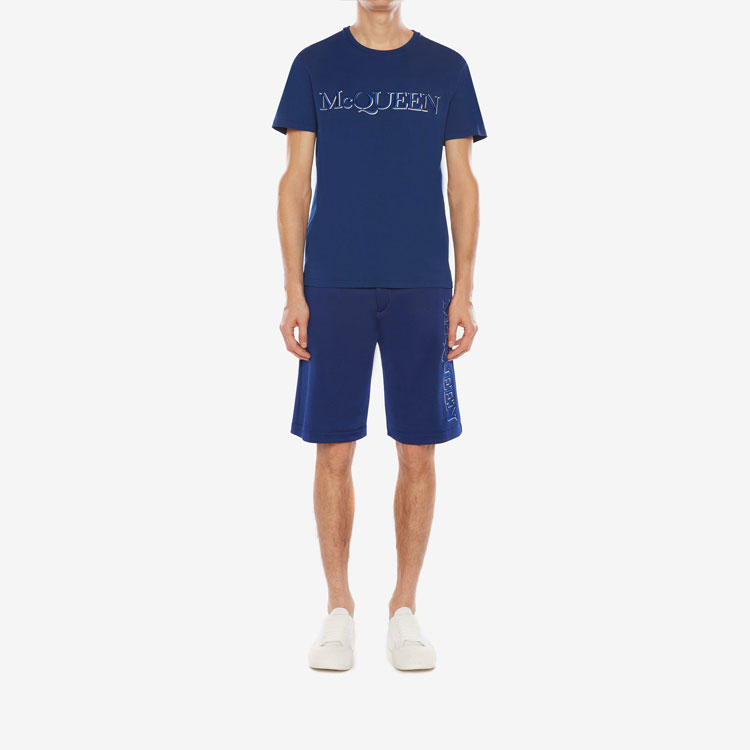 Lookbook 알렉산더 맥퀸 FW21 블루 레터 자수 쇼츠 662588-QRZ74-0903