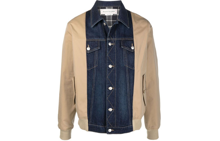 Alexander McQueen FW21 Brown Denim Patchwork Bomber Jacket 646876Q-QY75-4001