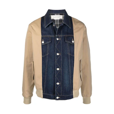 Alexander McQueen FW21 Brown Denim Patchwork Bomber Jacket 646876Q-QY75-4001