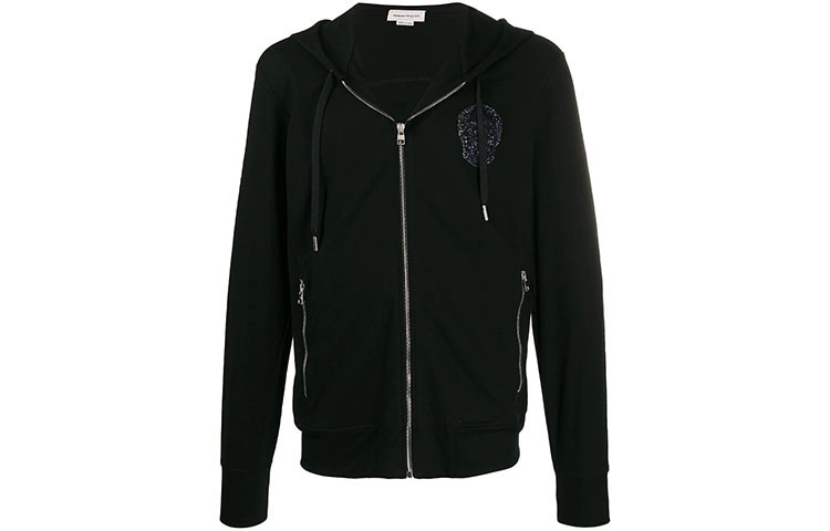 Alexander McQueen FW21 Embroidered Beaded Skull Hoodie Jacket Black 582935-QNX34-1000