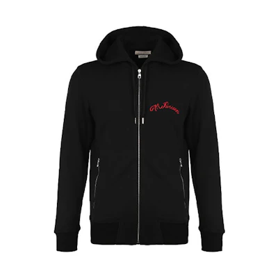 Alexander McQueen FW21 Embroidered Logo Zip-Up Sweatshirt Black Jacket 599617-QRX82-1000