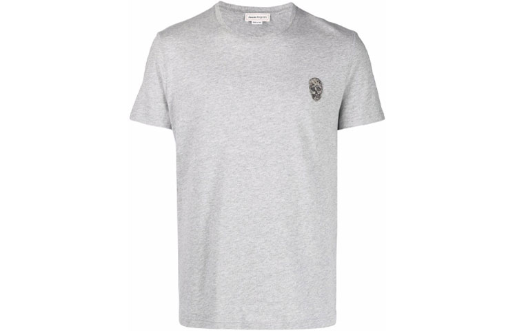 Order 알렉산더 맥퀸 FW21 그레이 스컬 아플리케 크루넥 티셔츠. 662486-QRX04-1401