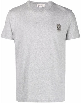 알렉산더 맥퀸 FW21 그레이 스컬 아플리케 크루넥 티셔츠. 662486-QRX04-1401 Order 알렉산더 맥퀸 FW21 그레이 스컬 아플리케 크루넥 티셔츠. 662486-QRX04-1401