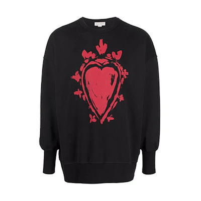 Alexander McQueen FW21 Heart Logo Print Black Long Sleeve Sweatshirt Men 666641QRZ4A0901