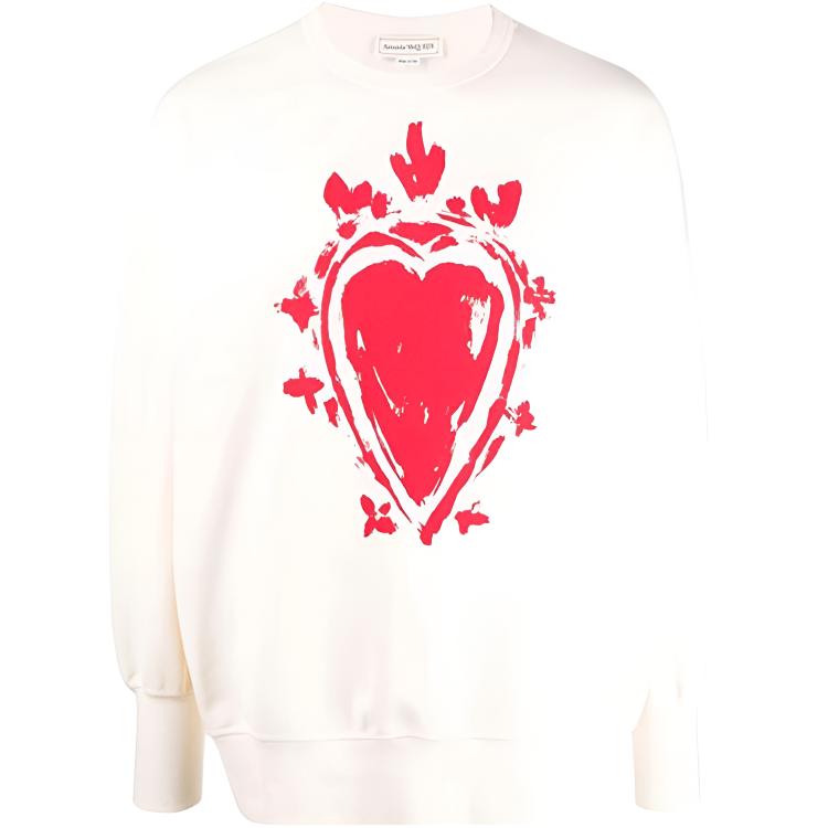 Alexander McQueen FW21 Heart Print Crewneck Sweatshirt Men 666643-QRZ3B-0910