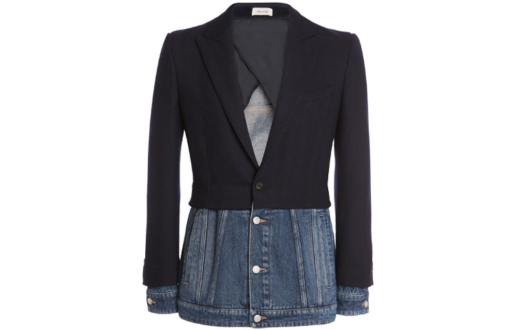 Alexander McQueen FW21 Hybrid Denim Tailored Blazer Navy Blue Men’s Jacket 663643-QRV03-4100
