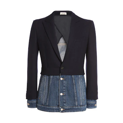 Alexander McQueen FW21 Hybrid Denim Tailored Blazer Navy Blue Men’s Jacket 663643-QRV03-4100