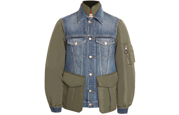 Alexander McQueen FW21 Hybrid Multi-Pocket Patchwork Denim Jacket Khaki 663468-QRZ9A-0903