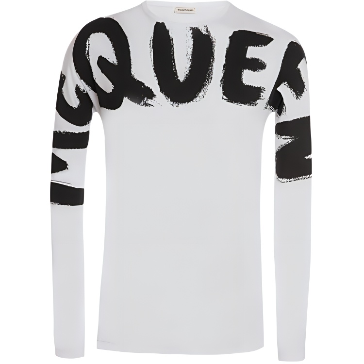 Alexander McQueen FW21 Letter Print White Long Sleeve T-Shirt 664426-QRZ89-0900
