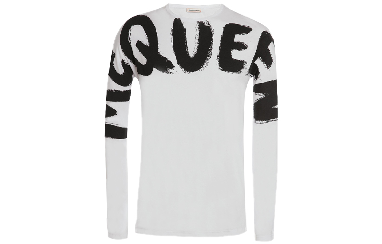 Order Alexander McQueen FW21 Baju Lengan Panjang Putih Cetakan Huruf 664426-QRZ89-0900