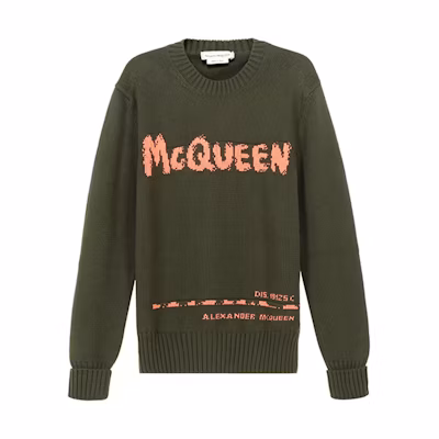 Alexander McQueen FW21 Logo Crewneck Knit Sweater Military Green. 626454Q1WZL3355