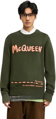 Alexander McQueen FW21 Logo Crewneck Knit Sweater Hijau Tentera. 626454Q1WZL3355 Shop Alexander McQueen FW21 Logo Crewneck Knit Sweater Hijau Tentera. 626454Q1WZL3355