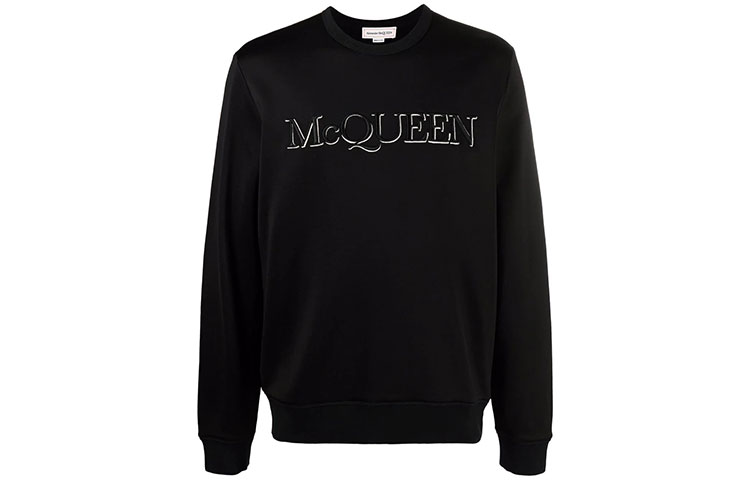 Alexander McQueen FW21 Logo Embroidered Crewneck Pullover Sweatshirt Black Men’s 662587-QRZ74-0901
