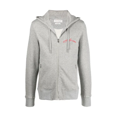 Alexander McQueen FW21 Logo Embroidered Zip Hoodie Sweatshirt Grey 599617QRX821401
