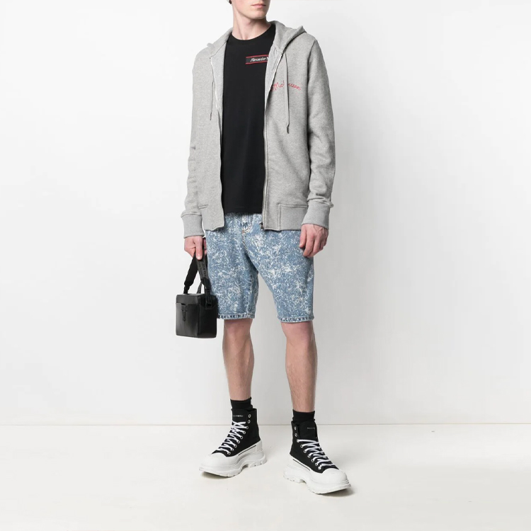 Lookbook 알렉산더 맥퀸 FW21 로고 자수 집업 후드 스웨트셔츠 그레이 599617QRX821401