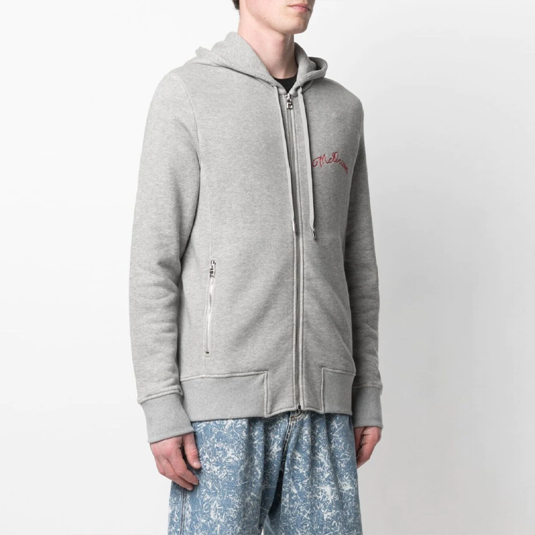 Purchase 알렉산더 맥퀸 FW21 로고 자수 집업 후드 스웨트셔츠 그레이 599617QRX821401