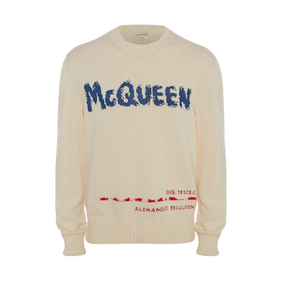 Alexander McQueen FW21 Logo Graffiti Pullover Sweatshirt Men’s Off-White 626454-Q1XDG-9077