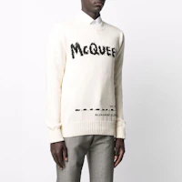 Shop Alexander McQueen 2021秋冬標誌印花圓領毛衣 白色 626454-Q1WZL-9227