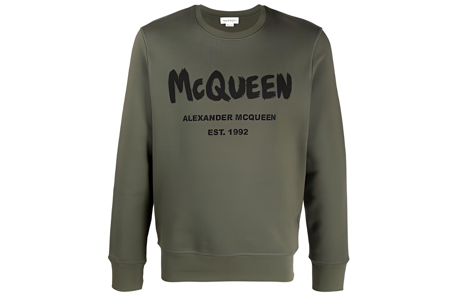 Alexander McQueen FW21 Logo Print Crewneck Sweatshirt Green Mens. 688713-QSZ81-0904