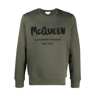 Alexander McQueen FW21 Logo Print Crewneck Sweatshirt Green Mens. 688713-QSZ81-0904