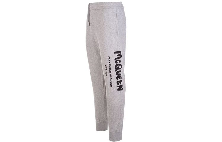 Shop アレキサンダー・マックイーン FW21 ロゴプリント ジョガーニットパンツ グレー ホワイト 662580QRZ710902