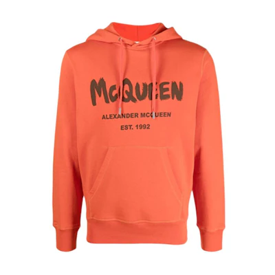 Alexander McQueen FW21 Logo Print Orange Hoodie for Men. 665401-QRZ71-0909