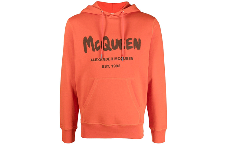 Order Alexander McQueen FW21 Logo Print Hoodie Oren untuk Lelaki. 665401-QRZ71-0909