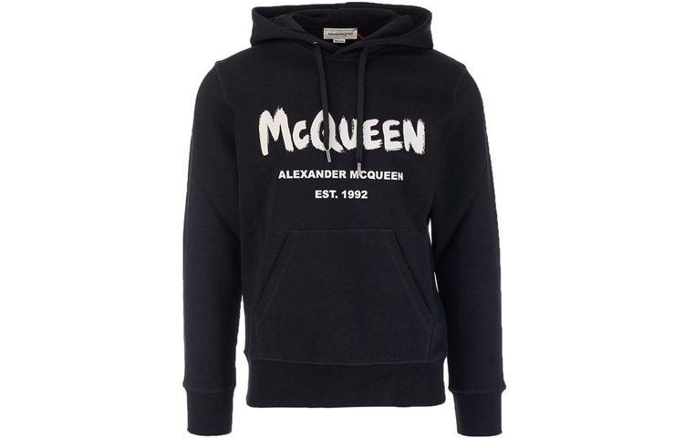Alexander McQueen FW21 Logo Print Pullover Hoodie Black . 665401-QRZ71-0901
