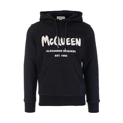 Alexander McQueen FW21 Logo Print Pullover Hoodie Black . 665401-QRZ71-0901