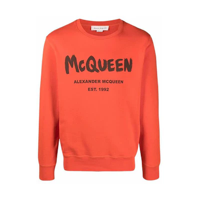 Alexander McQueen FW21 Logo Print Solid Orange Long Sleeve Sweatshirt Men 662578-QRZ71-0909