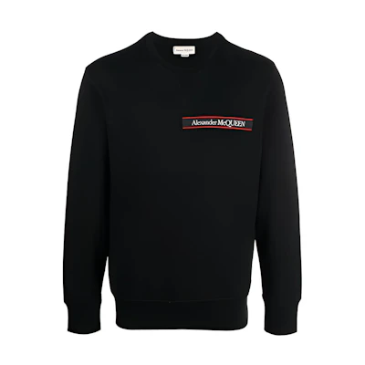 Alexander McQueen FW21 Logo Tape Pullover Sweatshirt Black 642663-QRX7-5901