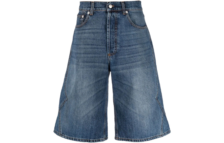 Alexander McQueen FW21 Mid-Rise Knee-Length Denim Shorts Blue 677779-QSY66-4001