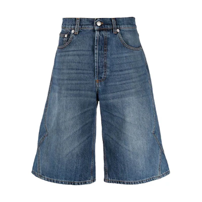 Alexander McQueen FW21 Mid-Rise Knee-Length Denim Shorts Blue 677779-QSY66-4001