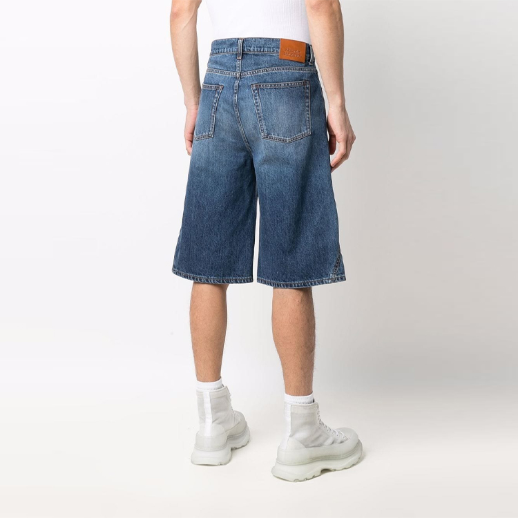 Shop Alexander McQueen FW21 Mid-Rise Knee-Length Denim Shorts Blue 677779-QSY66-4001