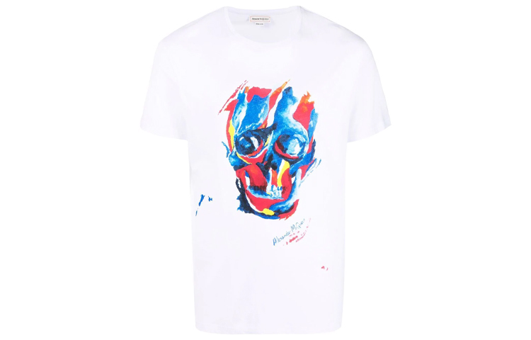 Alexander McQueen FW21 Pattern Print Slim Fit Short Sleeve T-Shirt White Men 666612-QRZ91-0900