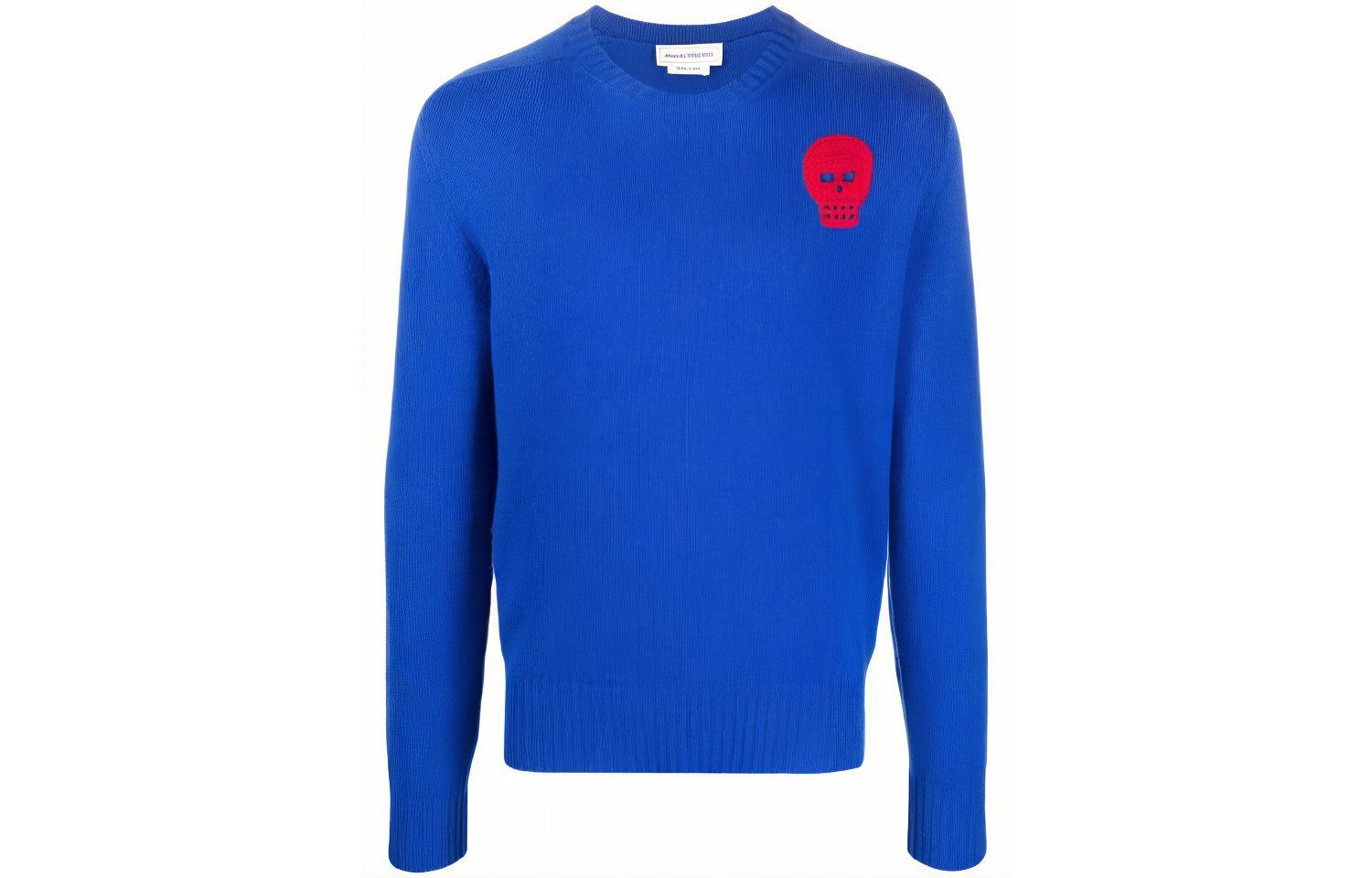 Alexander McQueen FW21 Skull Crochet Knit Sweater Blue . 668955-Q1XBS-4201